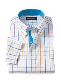 Comfort Stretch Non-Iron Tattersall Dress Shirt With Contrast Trim - Multi
