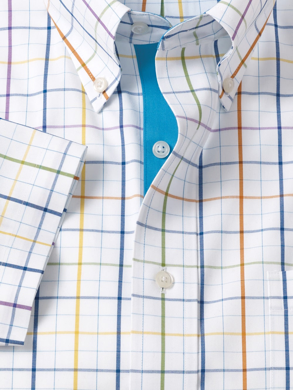 S/f Comfort Stretch Non-iron Tattersall Button Down Collar Short Sleeve