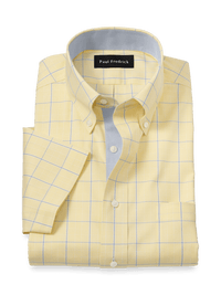 Comfort Stretch Non-Iron Check Dress Shirt With Contrast Trim - Yellow
