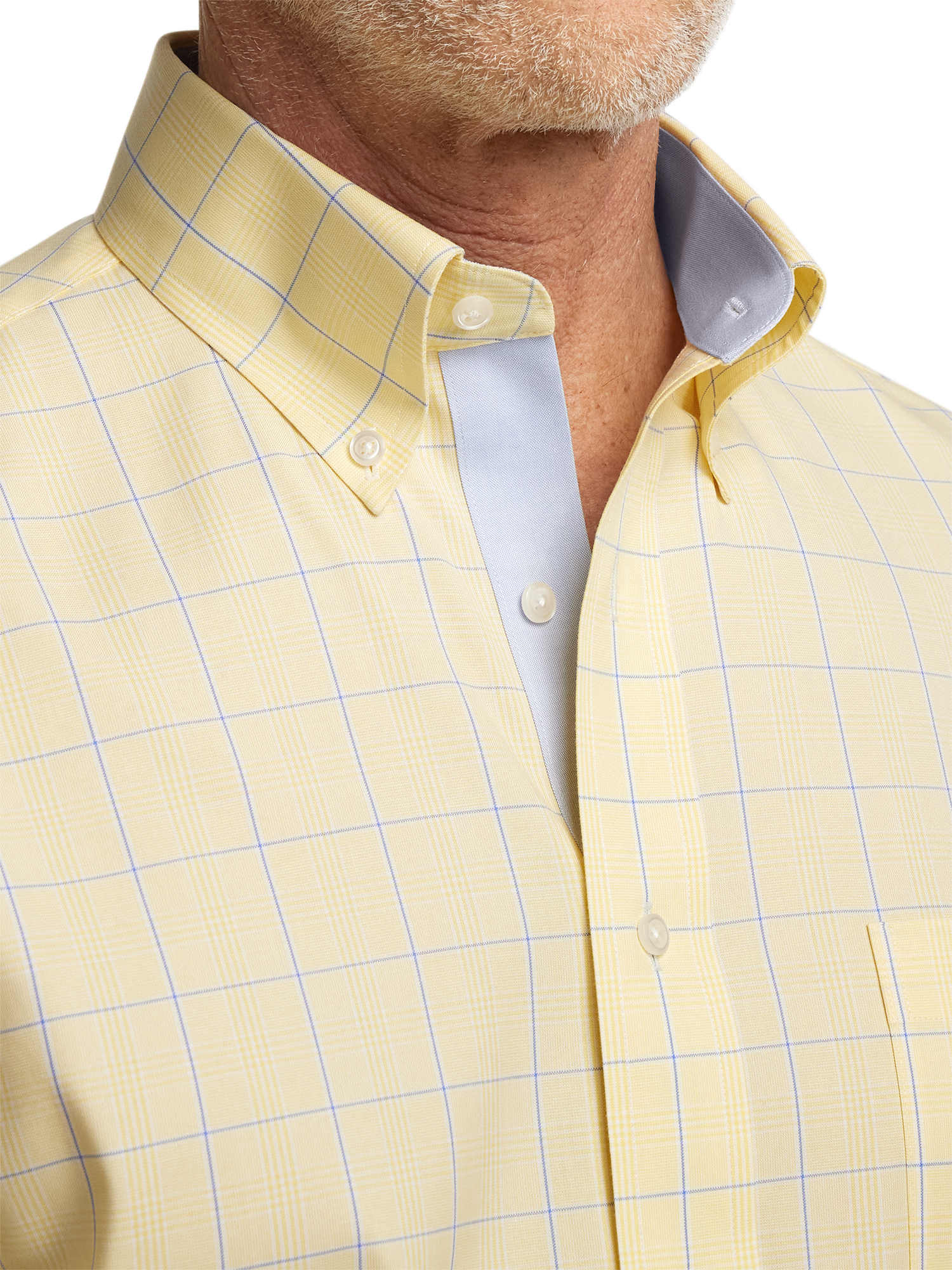 Comfort Stretch Non-Iron Check Dress Shirt With Contrast Trim - Yellow
