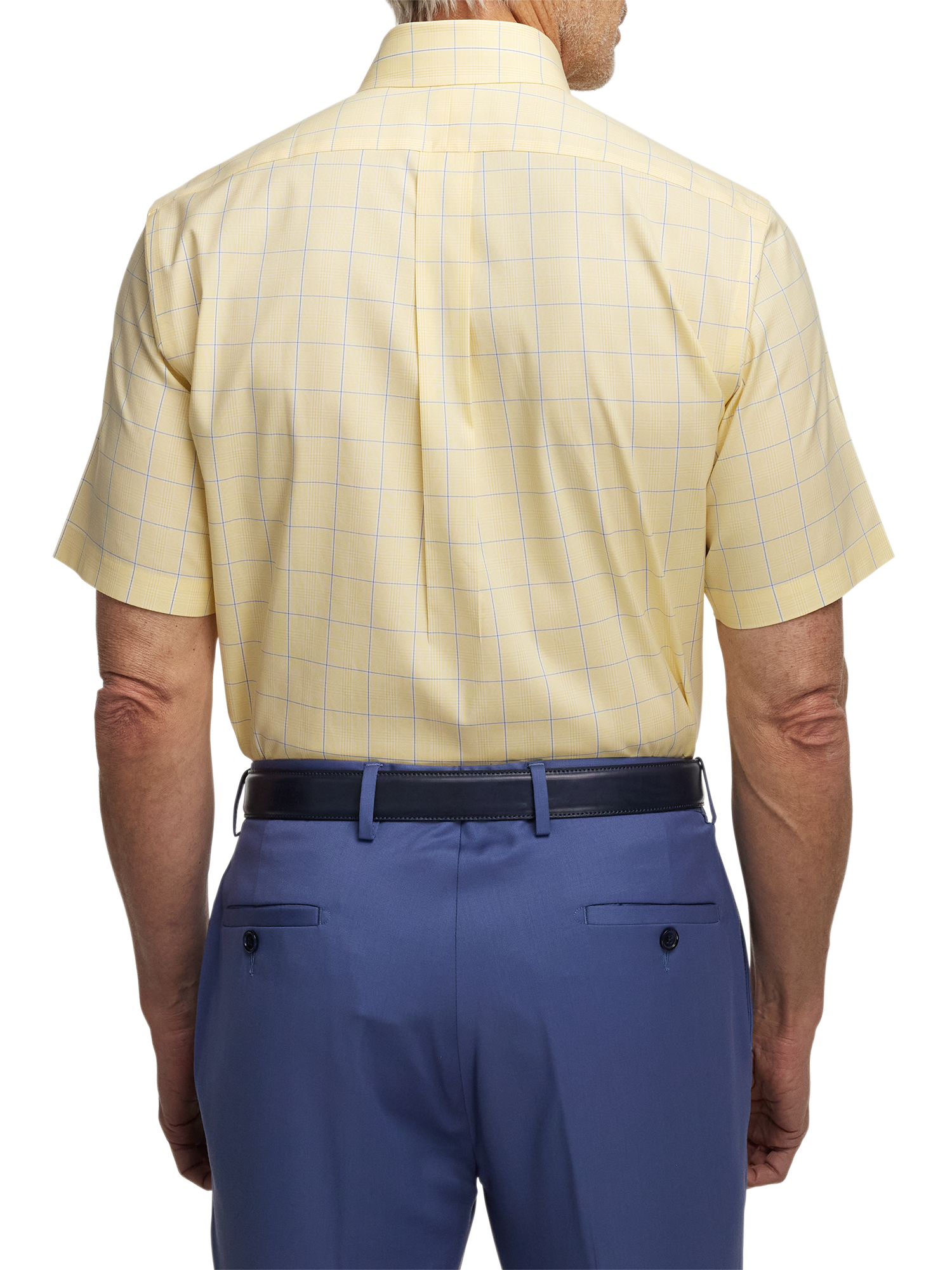 Comfort Stretch Non-Iron Check Dress Shirt With Contrast Trim - Yellow