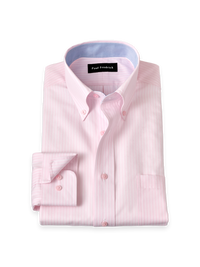 Non-Iron Cotton Stripe Dress Shirt With Contrast Trim - Pink