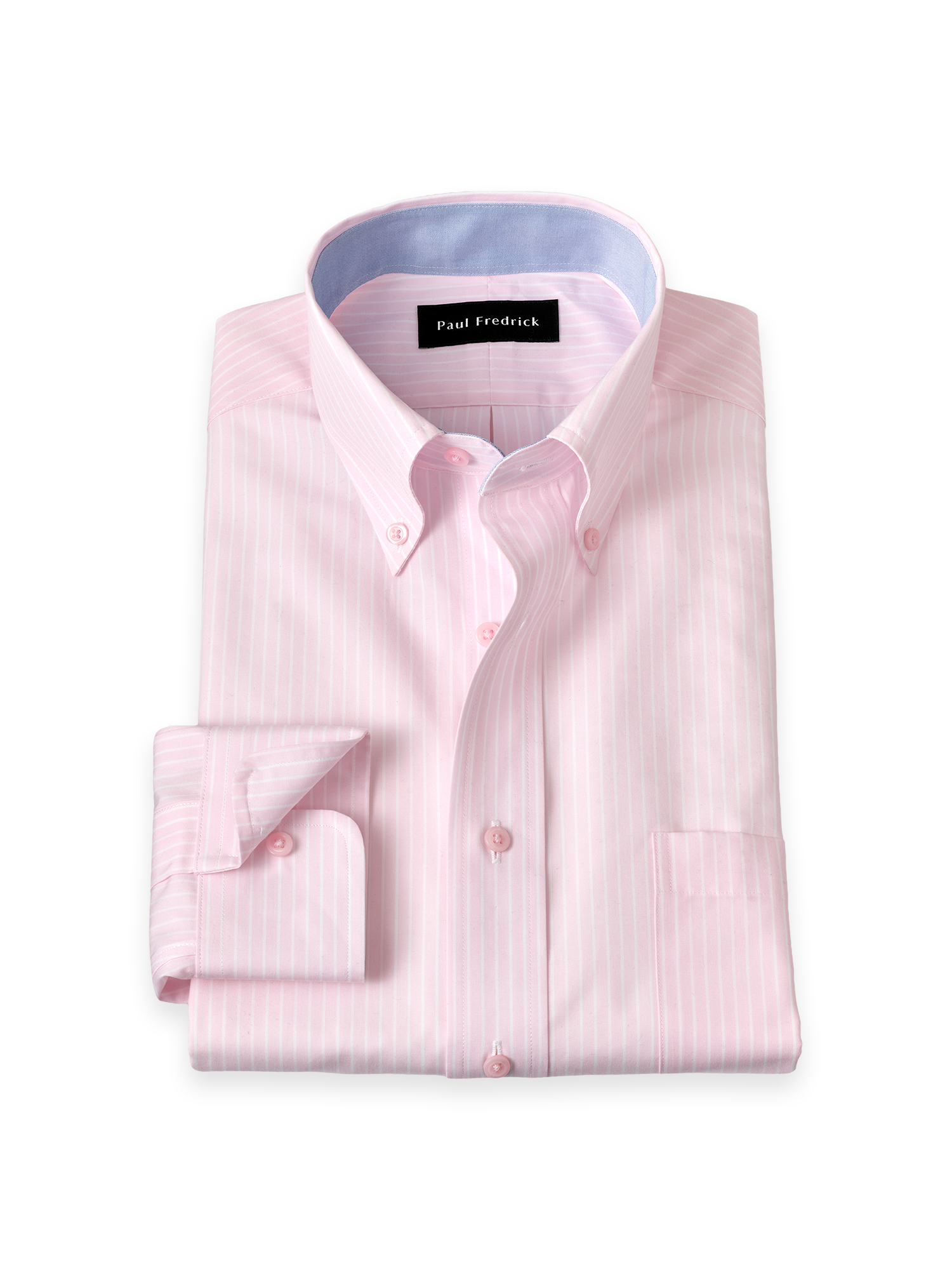 Non-Iron Cotton Stripe Dress Shirt With Contrast Trim - Pink