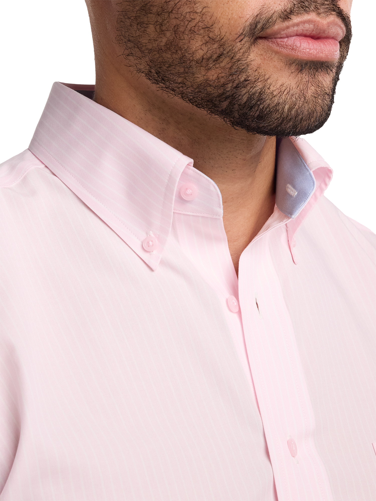 Non-Iron Cotton Stripe Dress Shirt With Contrast Trim - Pink