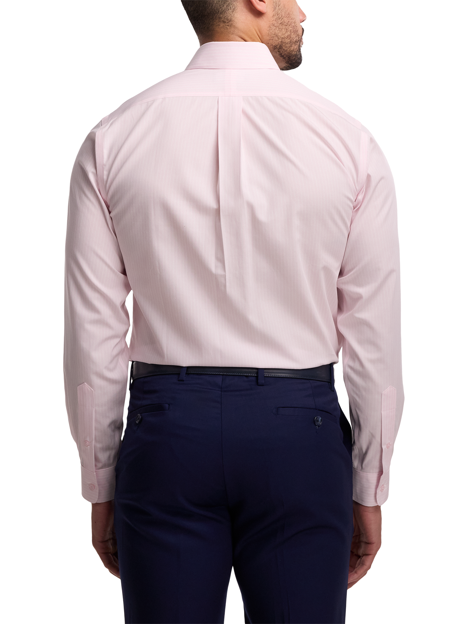 Non-Iron Cotton Stripe Dress Shirt With Contrast Trim - Pink
