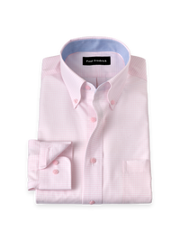Non-Iron Cotton Check Dress Shirt With Contrast Trim - Pink