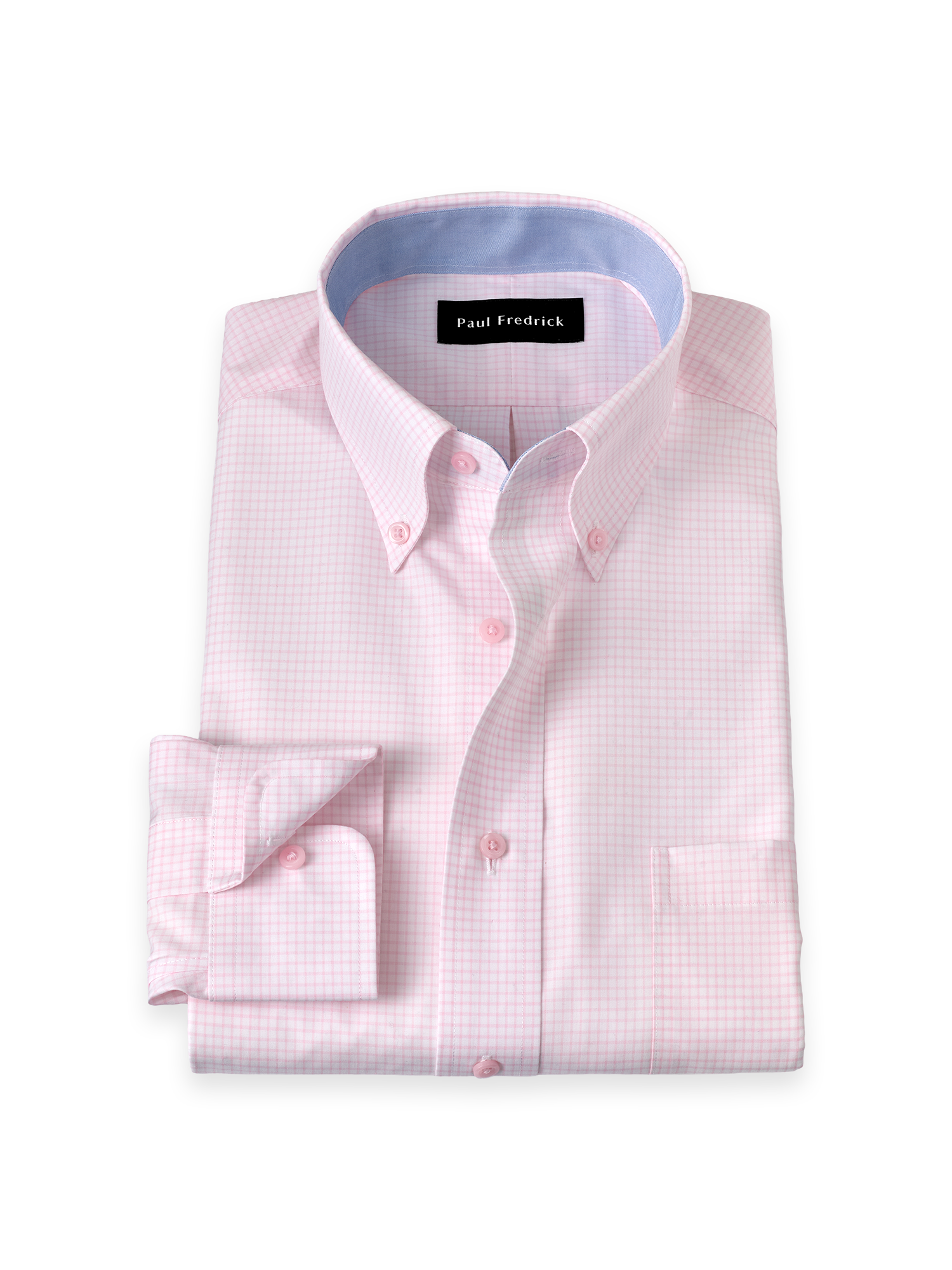 Non-Iron Cotton Check Dress Shirt With Contrast Trim - Pink