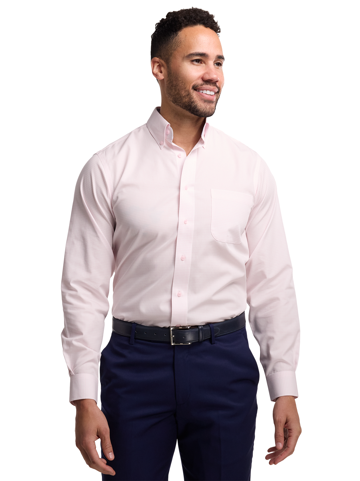 Non-Iron Cotton Check Dress Shirt With Contrast Trim - Pink