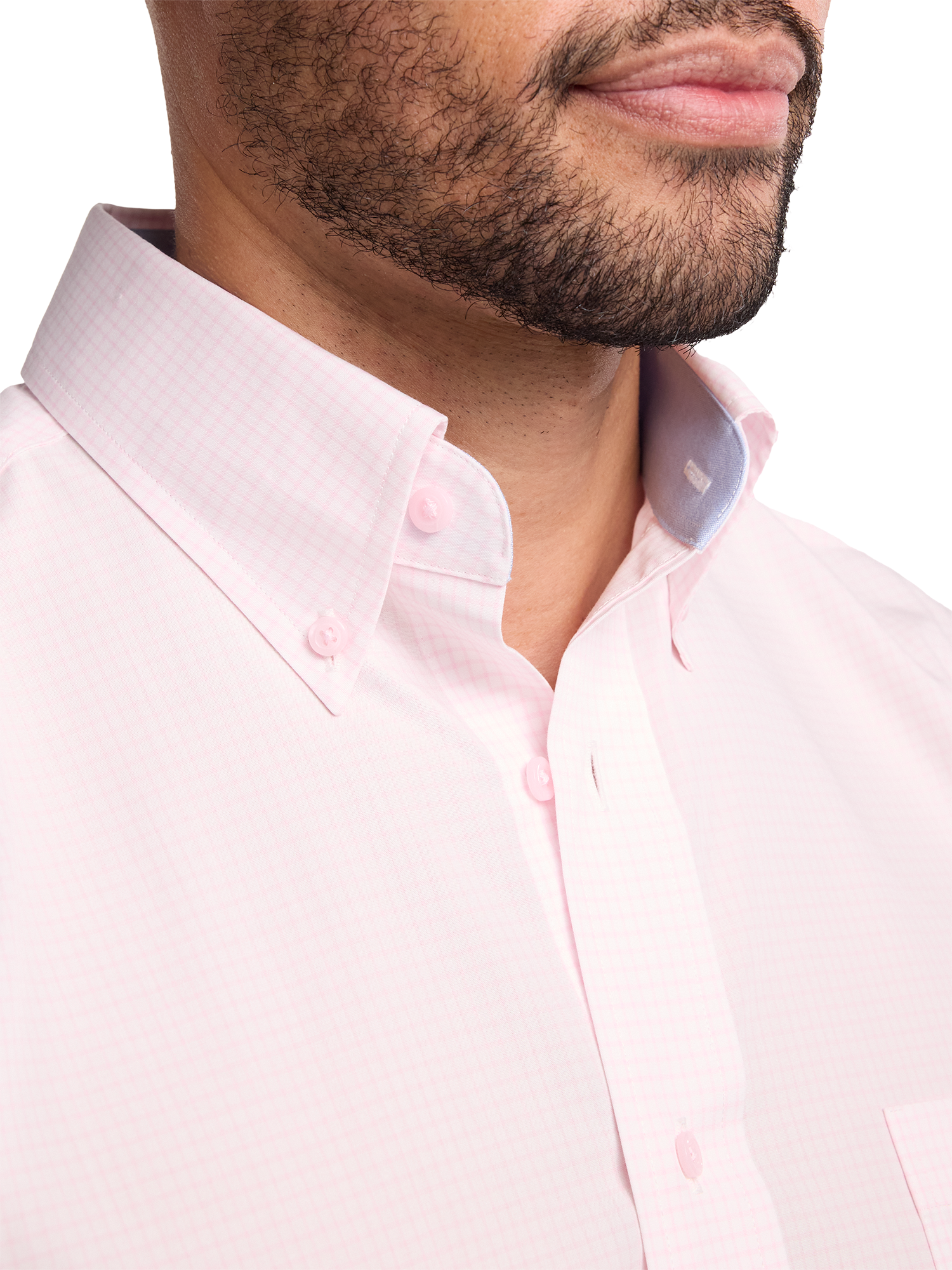 Non-Iron Cotton Check Dress Shirt With Contrast Trim - Pink