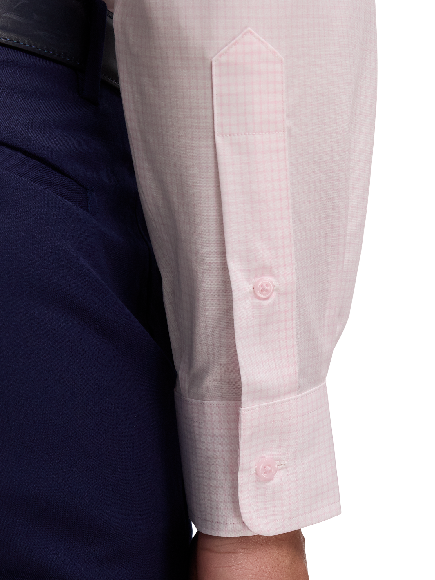 Non-Iron Cotton Check Dress Shirt With Contrast Trim - Pink
