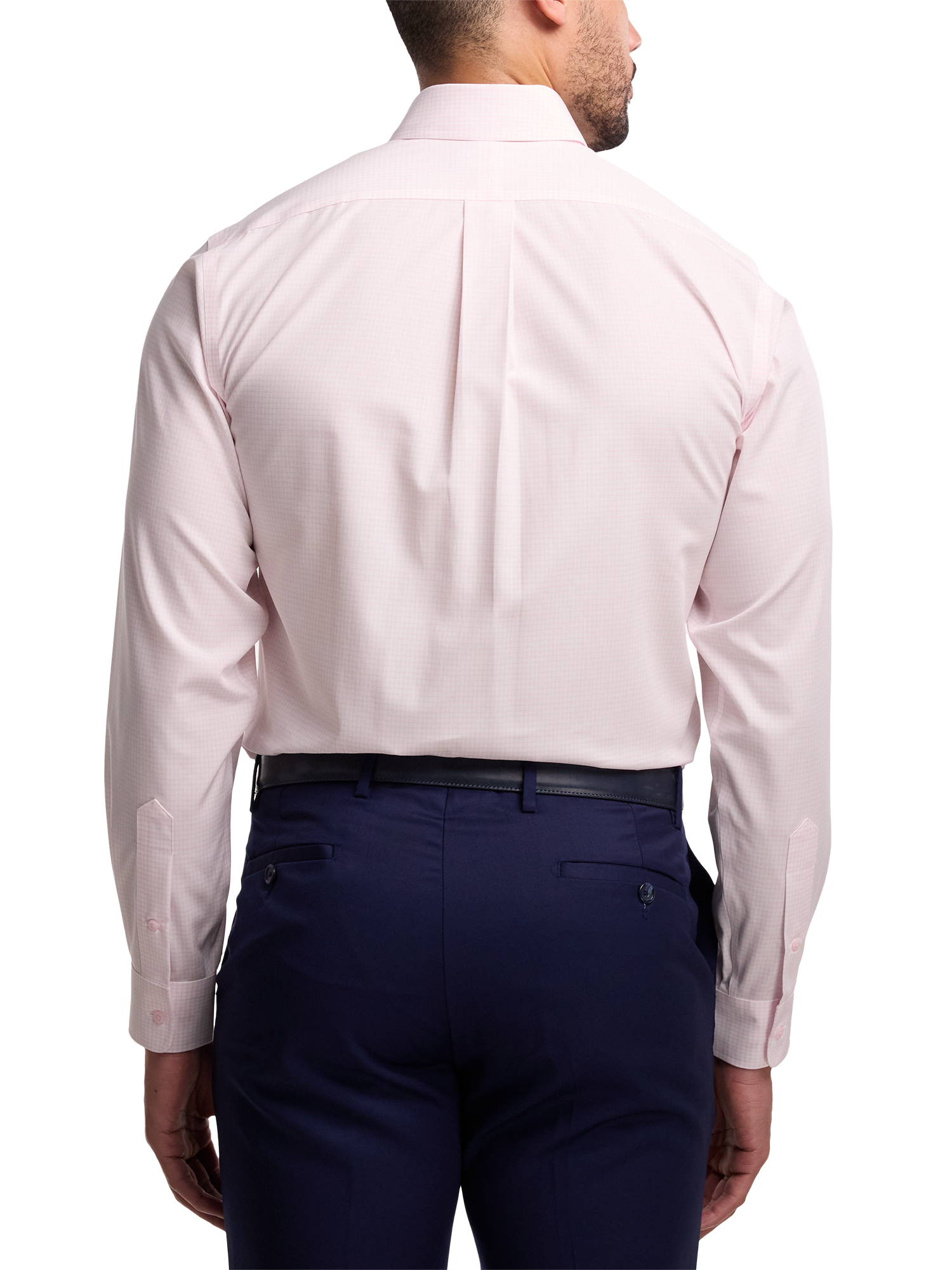Non-Iron Cotton Check Dress Shirt With Contrast Trim - Pink