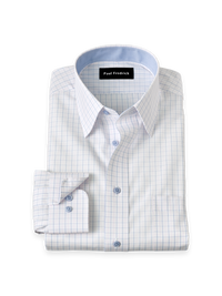 Non-Iron Cotton Windowpane Dress Shirt With Contrast Trim - White Multi