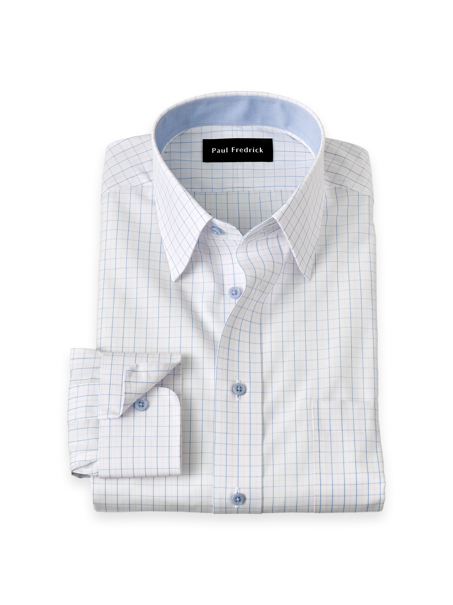 Non-Iron Cotton Windowpane Dress Shirt With Contrast Trim - White Multi