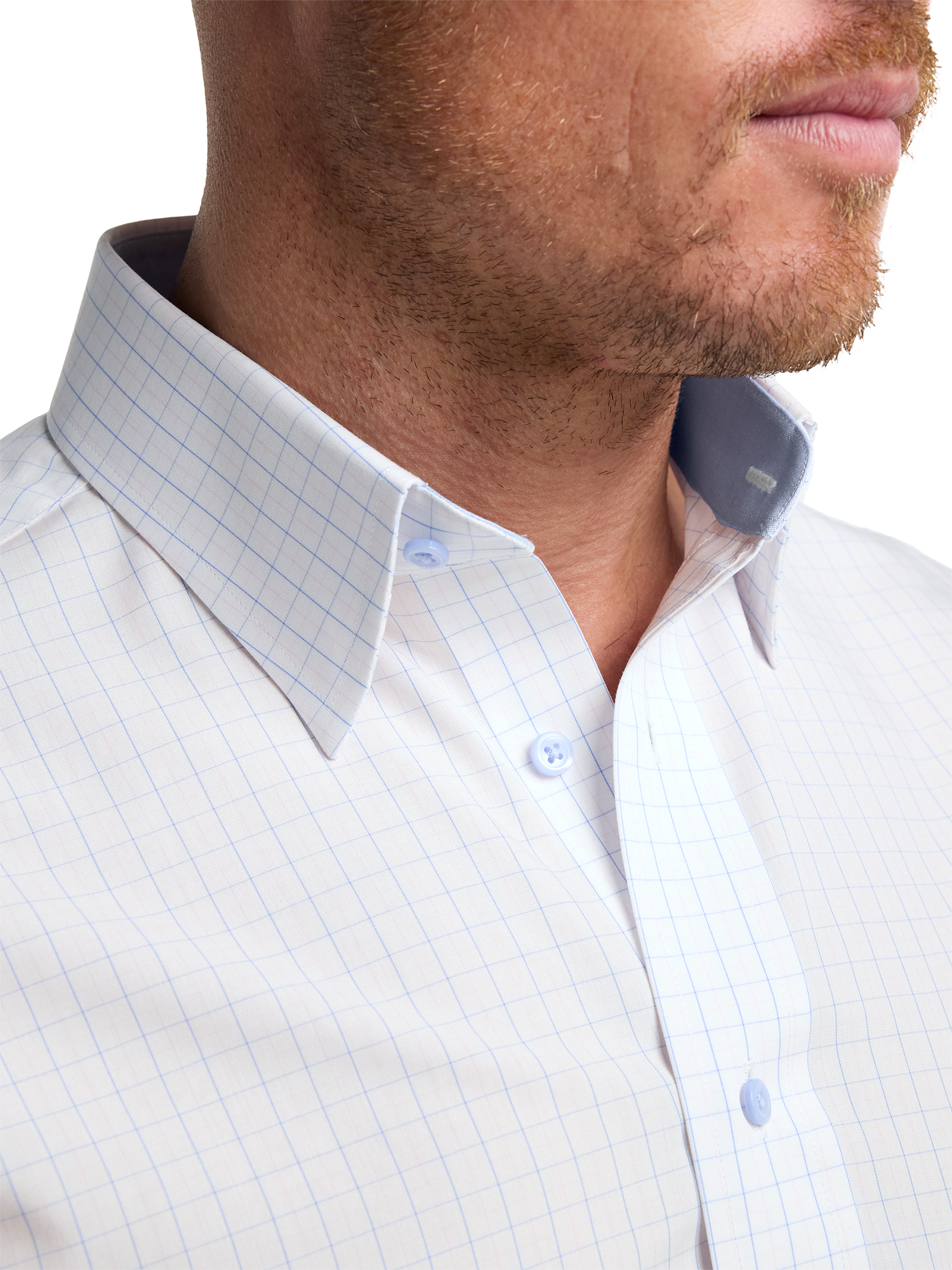 Non-Iron Cotton Windowpane Dress Shirt With Contrast Trim - White Multi