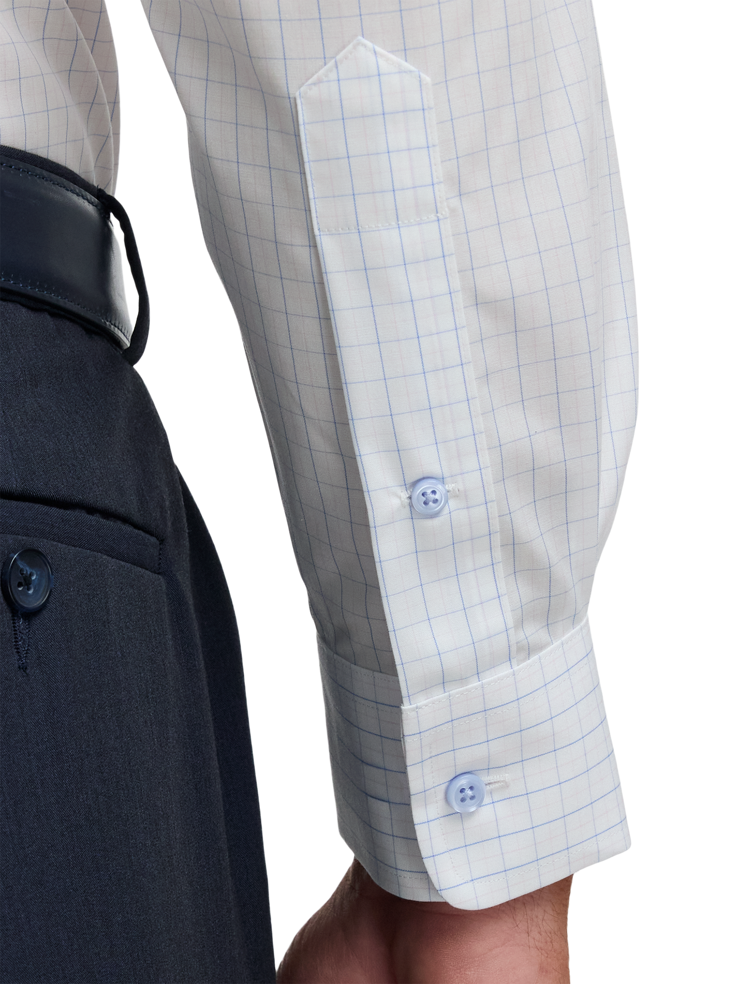 Non-Iron Cotton Windowpane Dress Shirt With Contrast Trim - White Multi