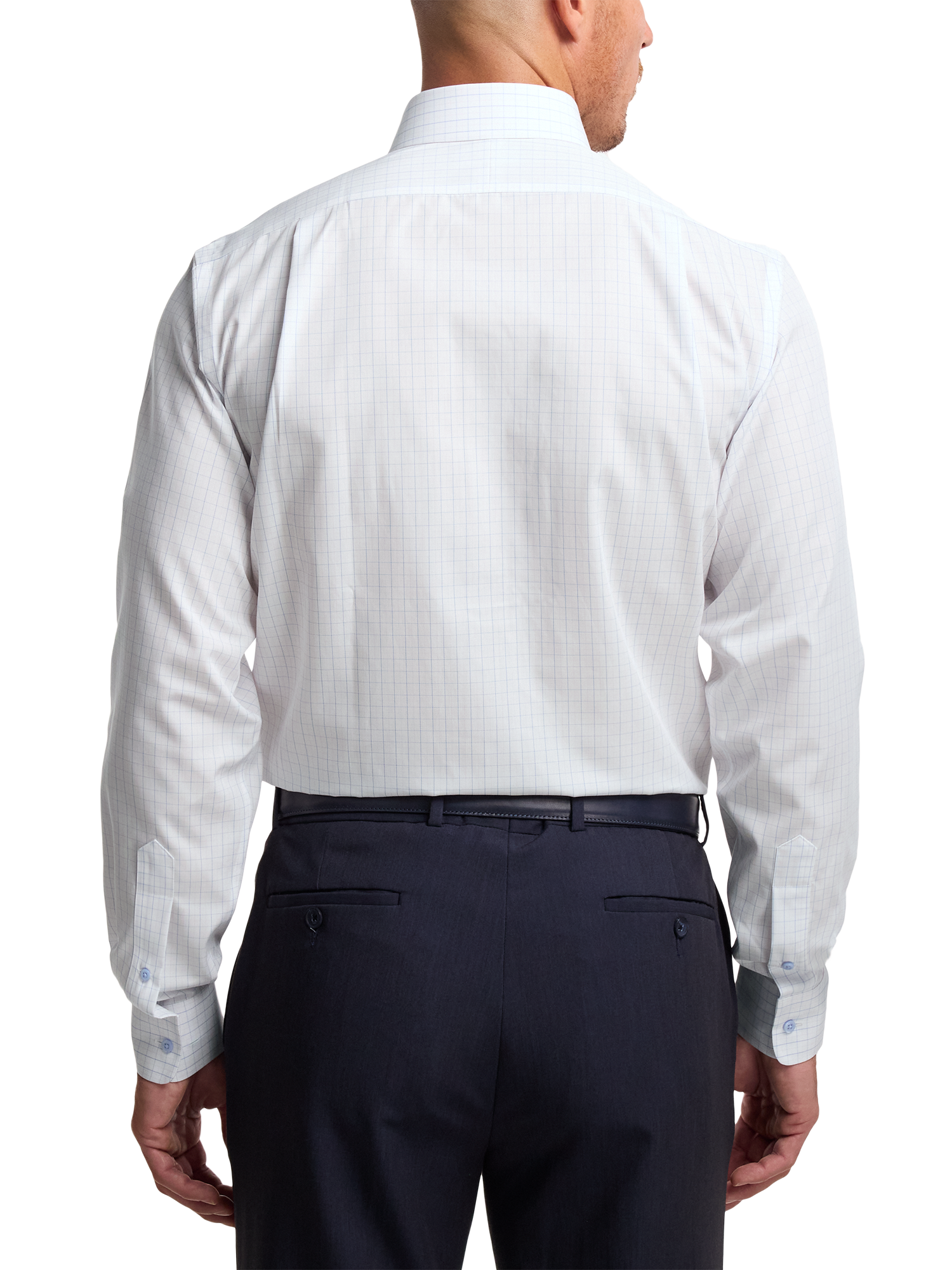Non-Iron Cotton Windowpane Dress Shirt With Contrast Trim - White Multi