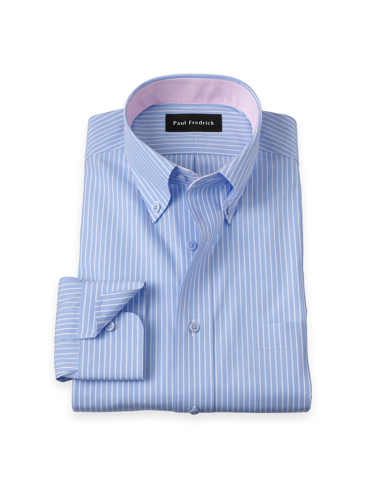 Non-Iron Cotton Stripe Dress Shirt With Contrast Trim - Blue