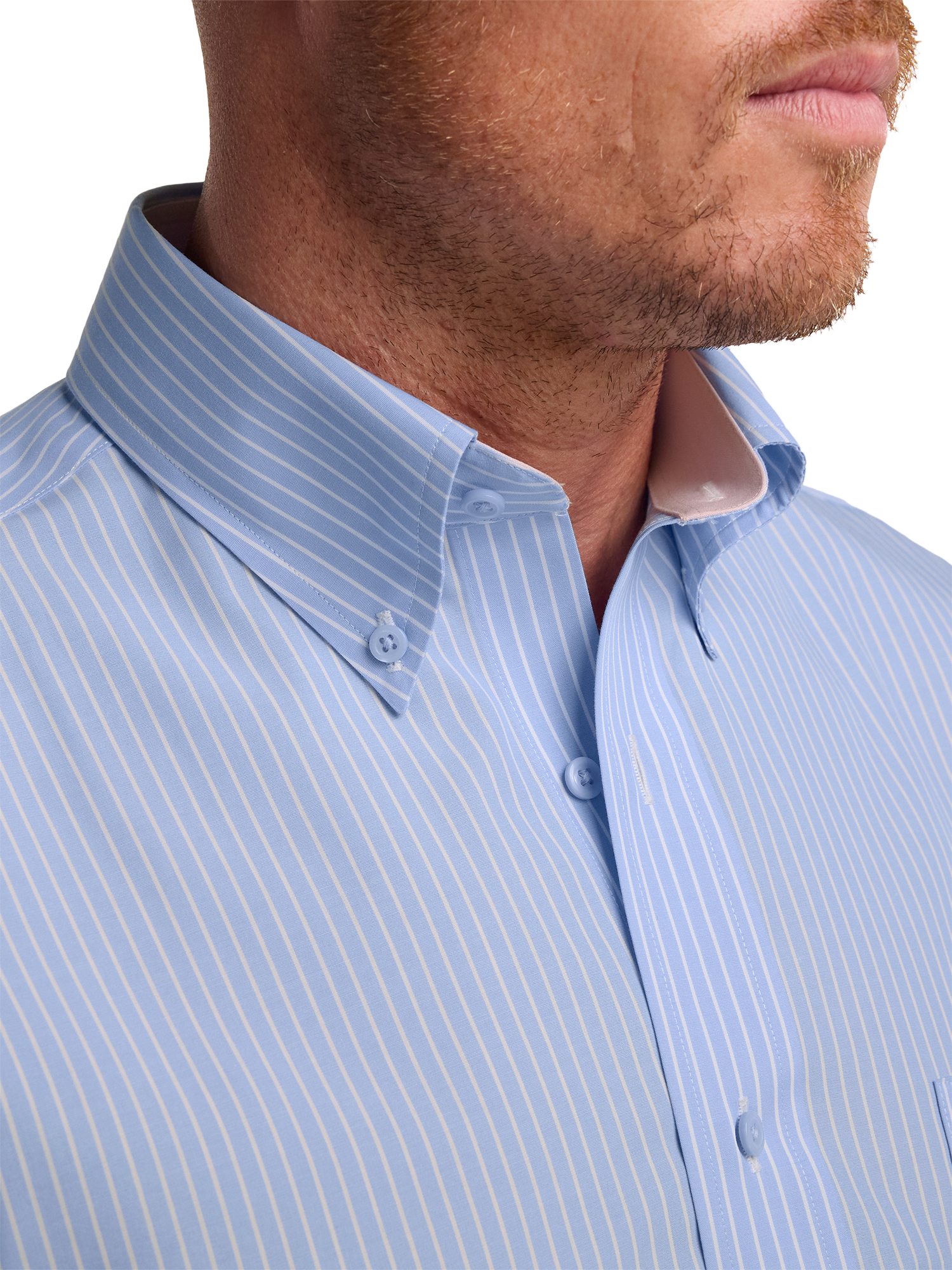 Non-Iron Cotton Stripe Dress Shirt With Contrast Trim - Blue