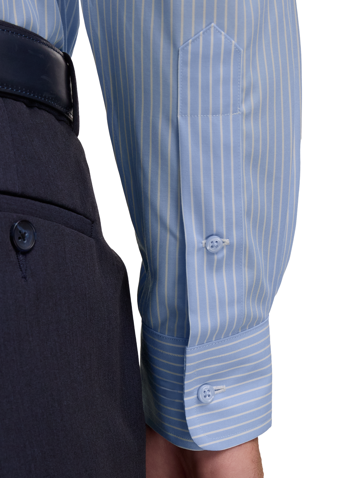 Non-Iron Cotton Stripe Dress Shirt With Contrast Trim - Blue
