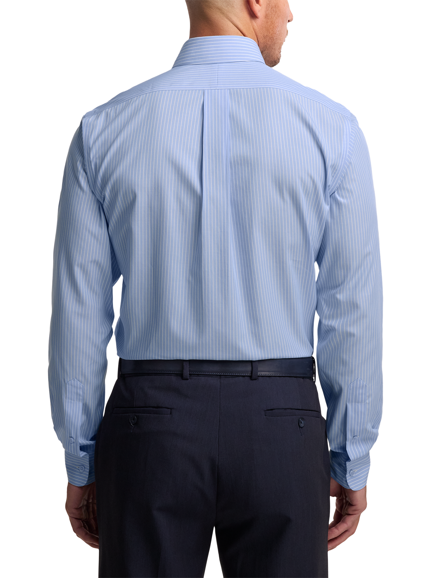Non-Iron Cotton Stripe Dress Shirt With Contrast Trim - Blue