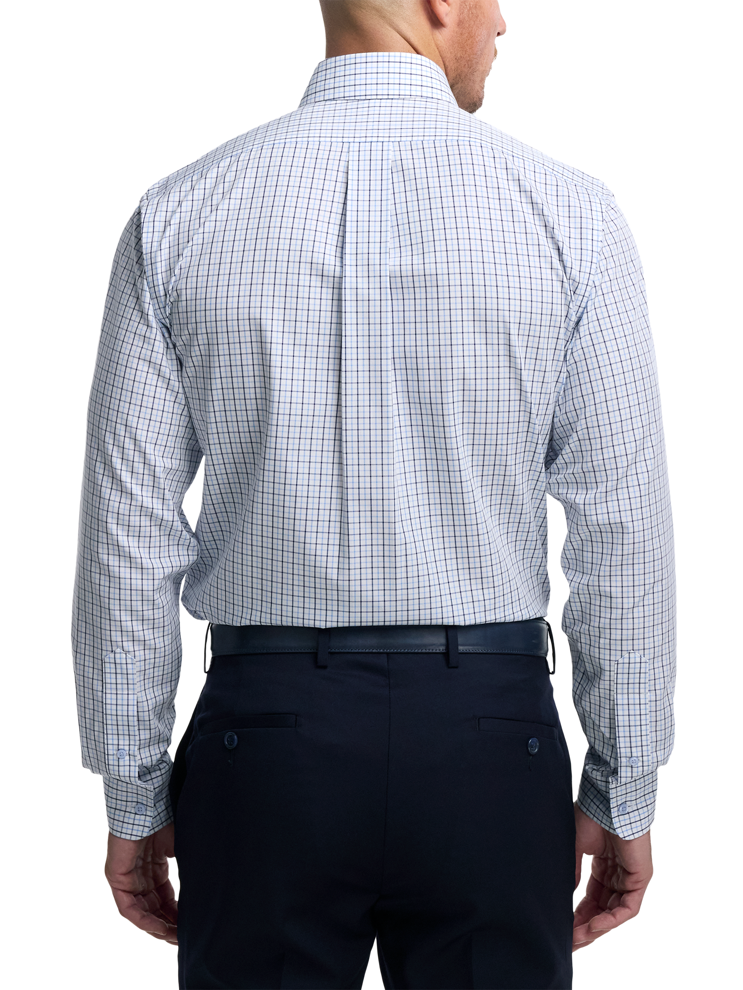 Non-Iron Cotton Windowpane Dress Shirt With Contrast Trim - White/blue