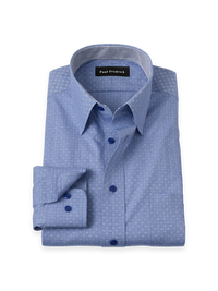 Non-Iron Cotton Solid Dress Shirt With Contrast Trim - Blue