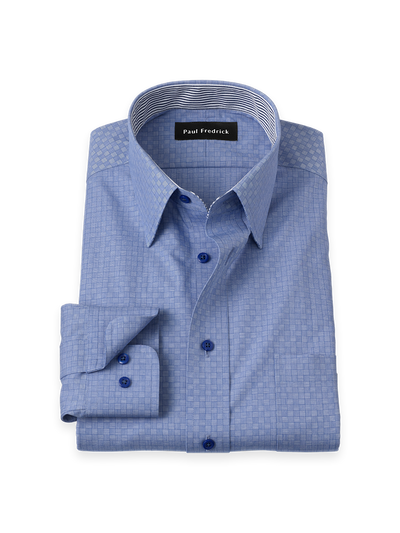 Product Image of Non-iron Cotton Solid Dress Shirt With Contrast Trim-Blue