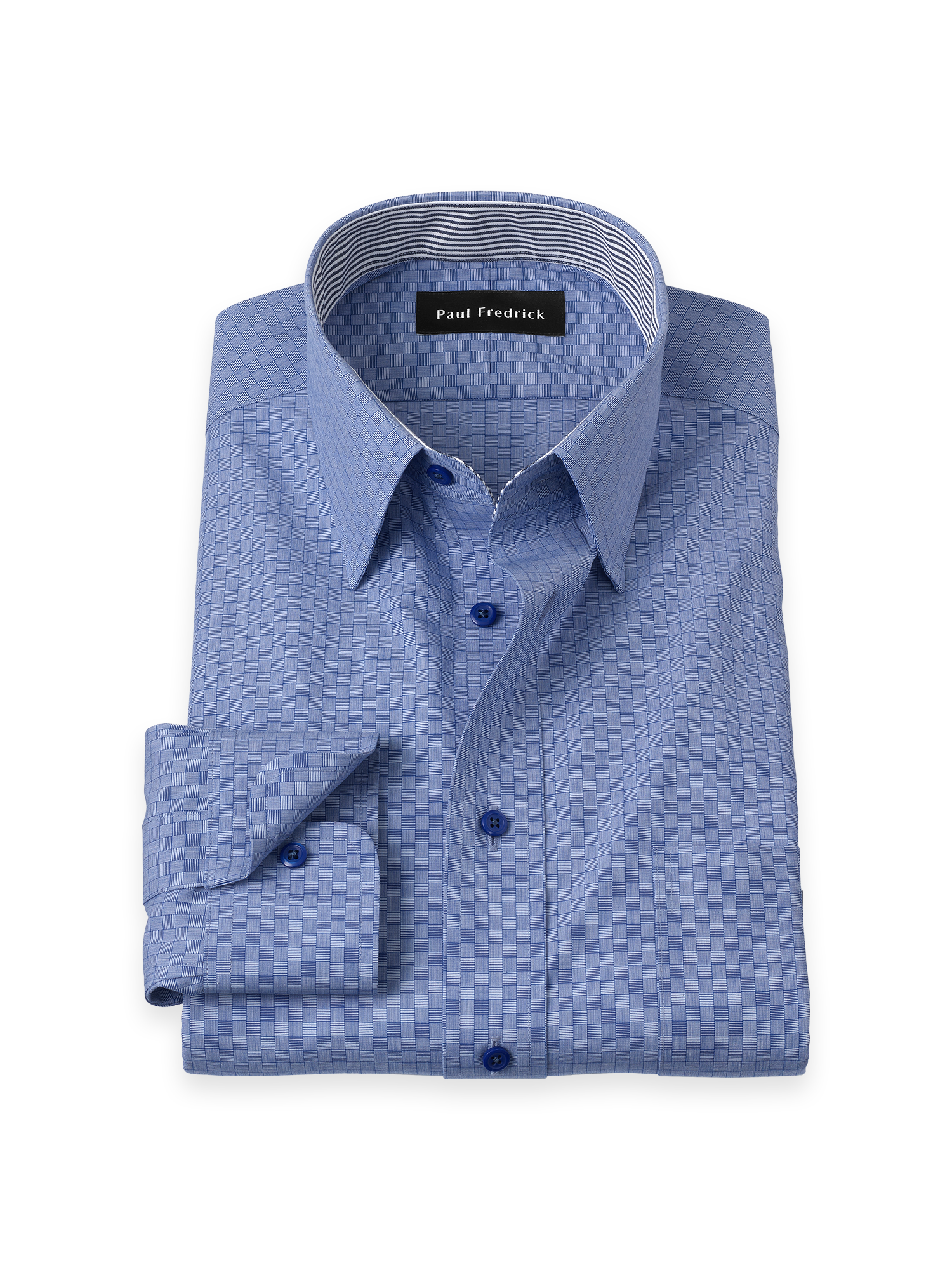 Non-Iron Cotton Solid Dress Shirt With Contrast Trim - Blue