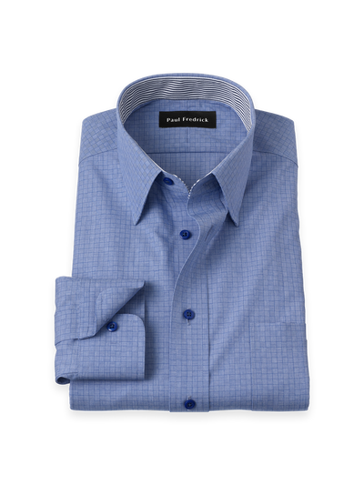 Non-Iron Cotton Solid Dress Shirt With Contrast Trim - Blue