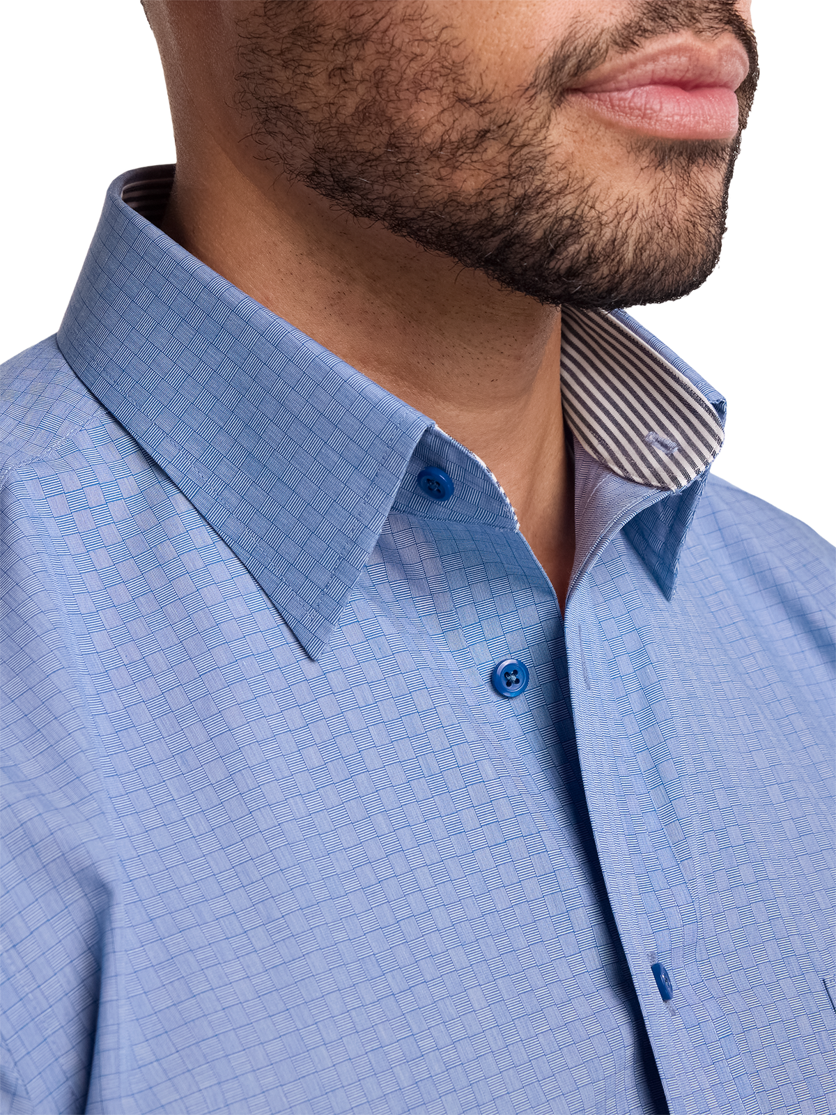 Non-Iron Cotton Solid Dress Shirt With Contrast Trim - Blue