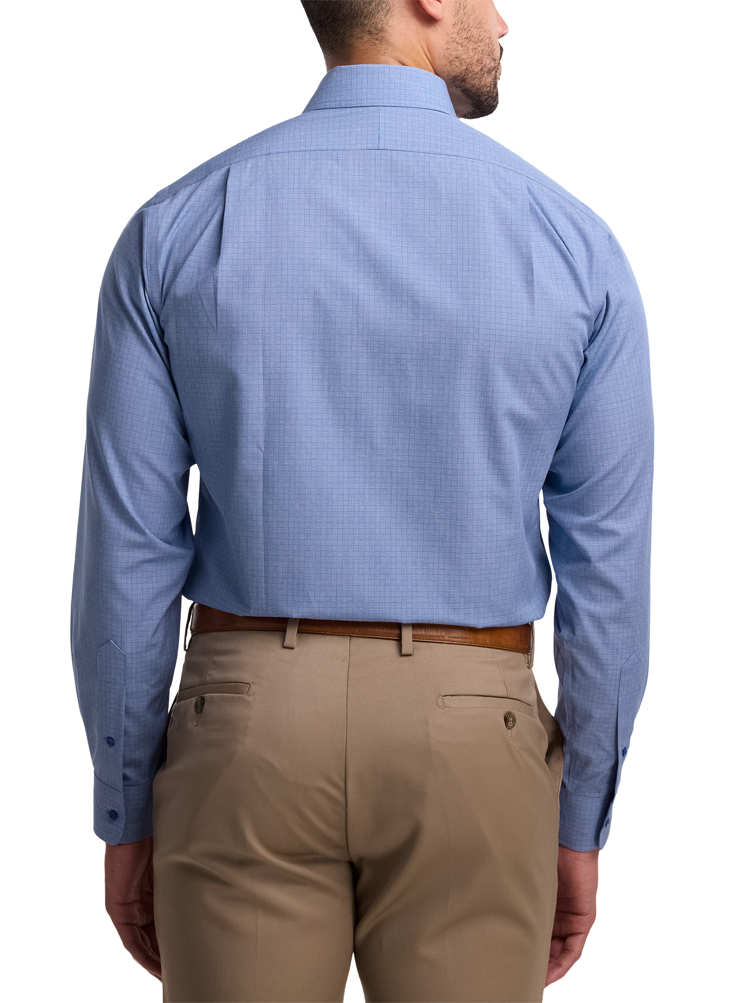 Non-Iron Cotton Solid Dress Shirt With Contrast Trim - Blue