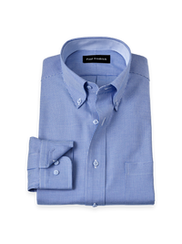 Non-Iron Cotton Houndstooth Dress Shirt With Contrast Trim - Blue