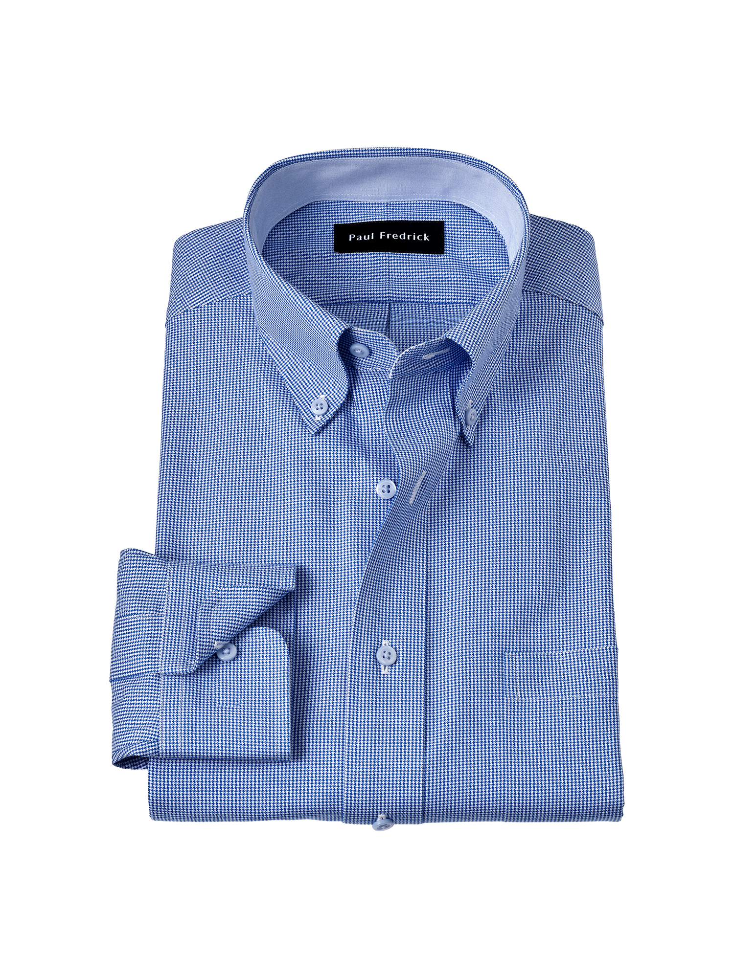 Non-Iron Cotton Houndstooth Dress Shirt With Contrast Trim - Blue