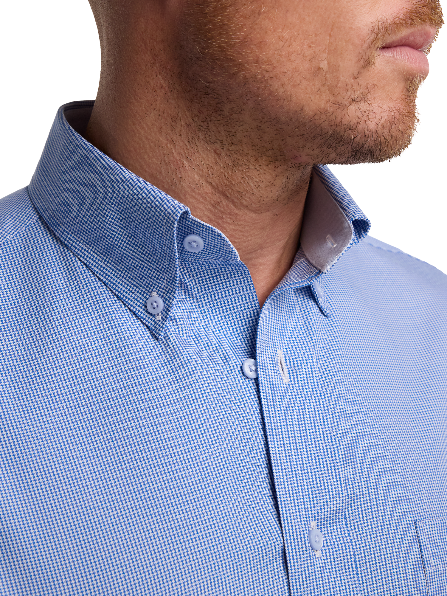 Non-Iron Cotton Houndstooth Dress Shirt With Contrast Trim - Blue