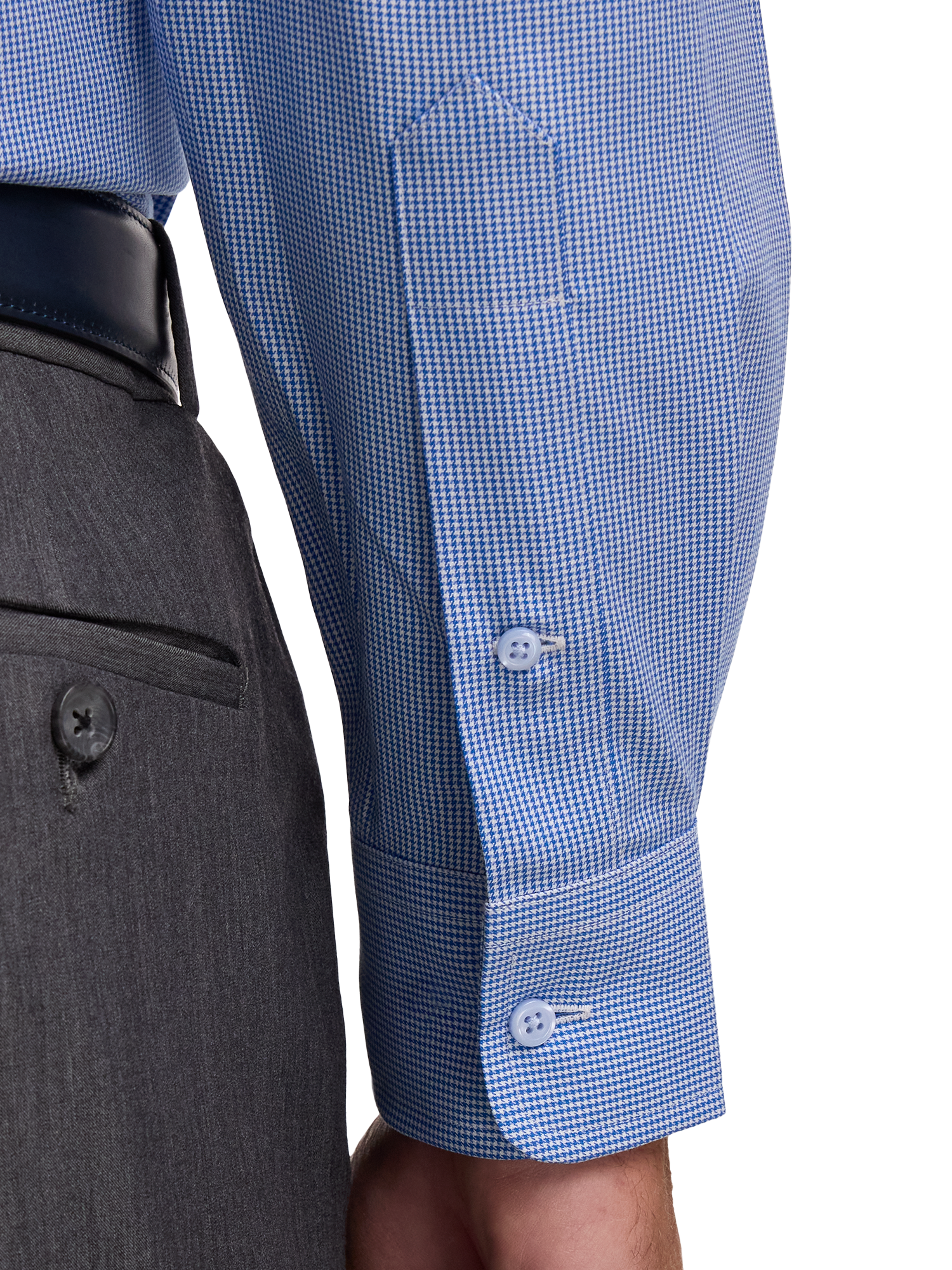 Non-Iron Cotton Houndstooth Dress Shirt With Contrast Trim - Blue