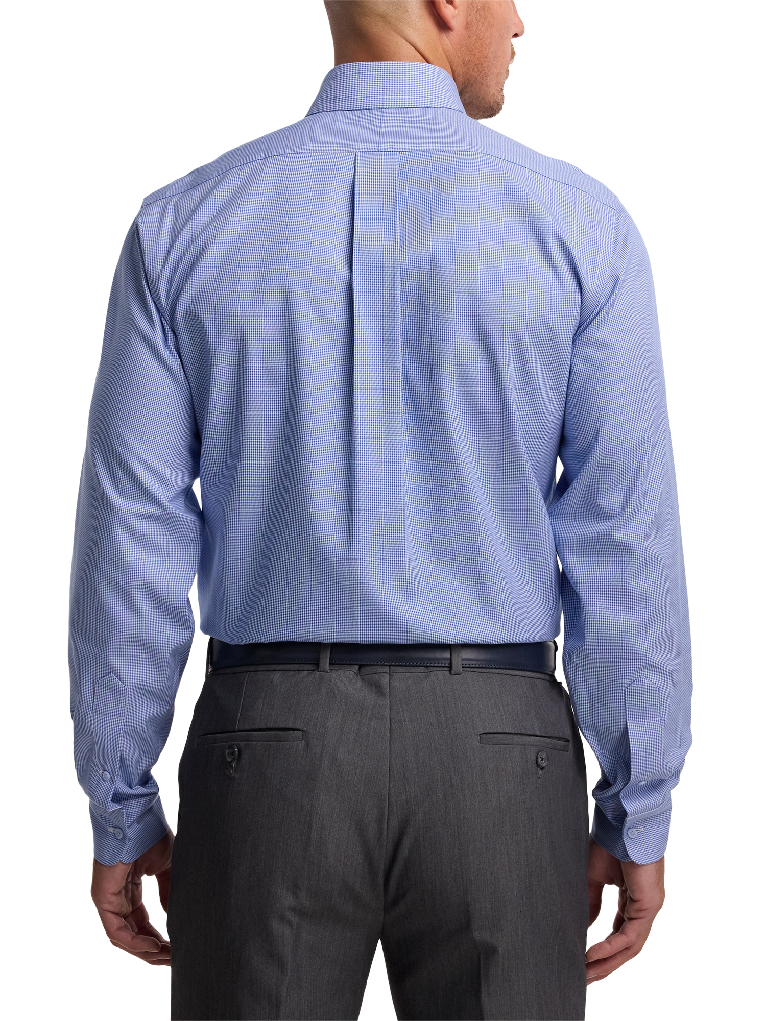 Non-Iron Cotton Houndstooth Dress Shirt With Contrast Trim - Blue