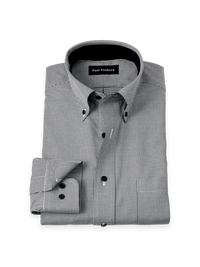 Non-Iron Cotton Houndstooth Dress Shirt With Contrast Trim - Black
