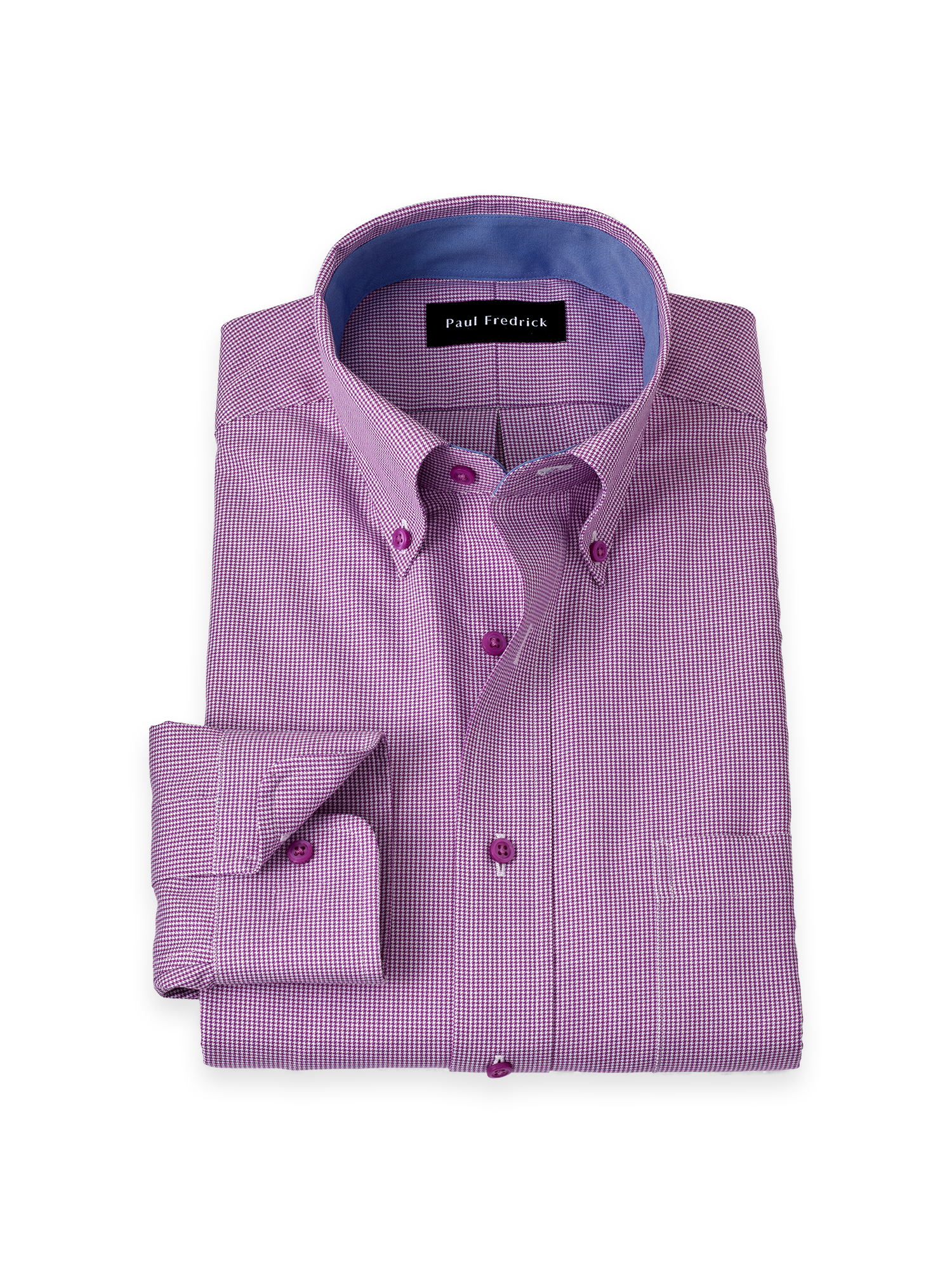 Non-Iron Cotton Houndstooth Dress Shirt With Contrast Trim - Purple