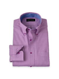 Non-Iron Cotton Houndstooth Dress Shirt With Contrast Trim - Purple