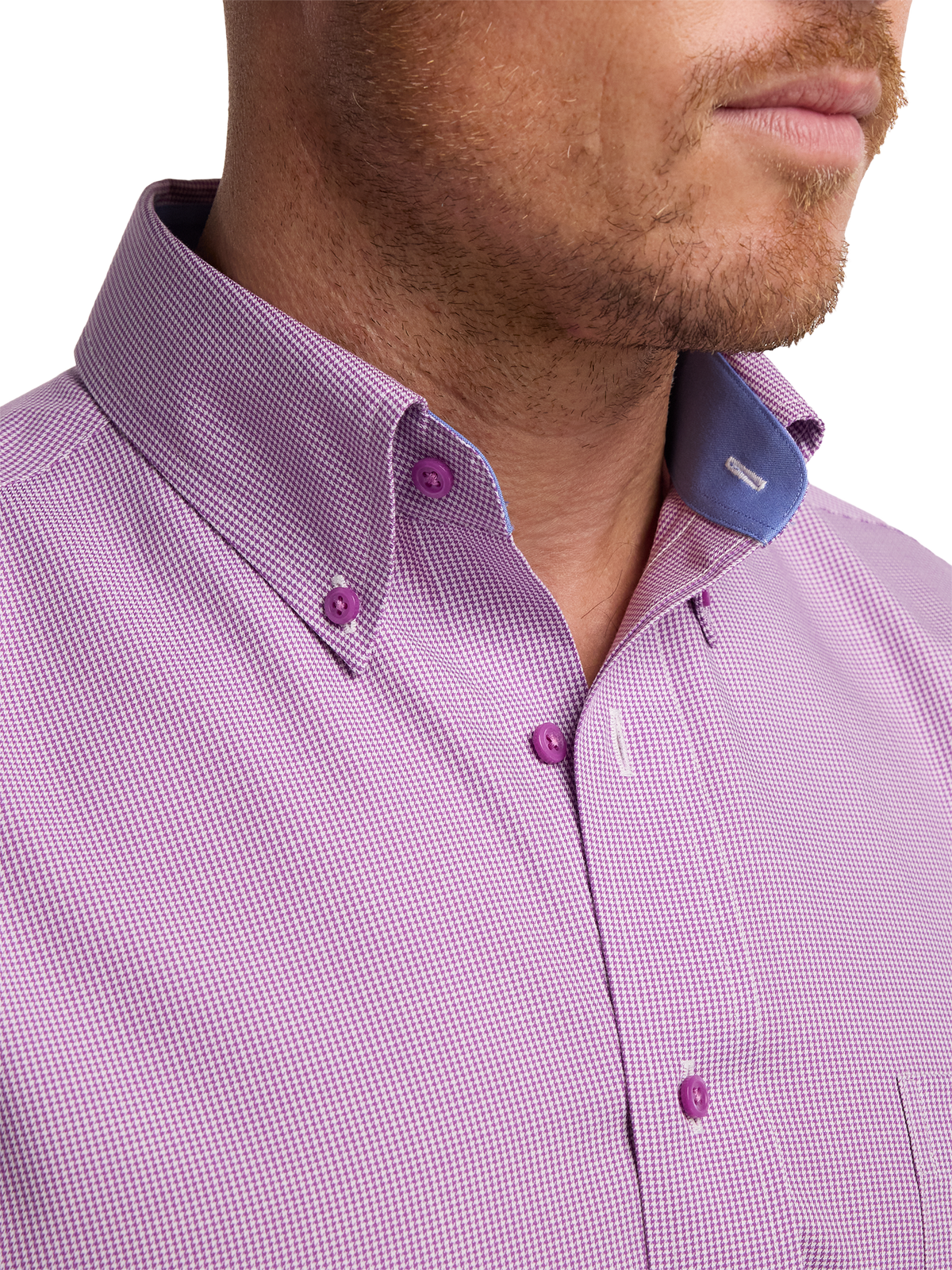 Non-Iron Cotton Houndstooth Dress Shirt With Contrast Trim - Purple