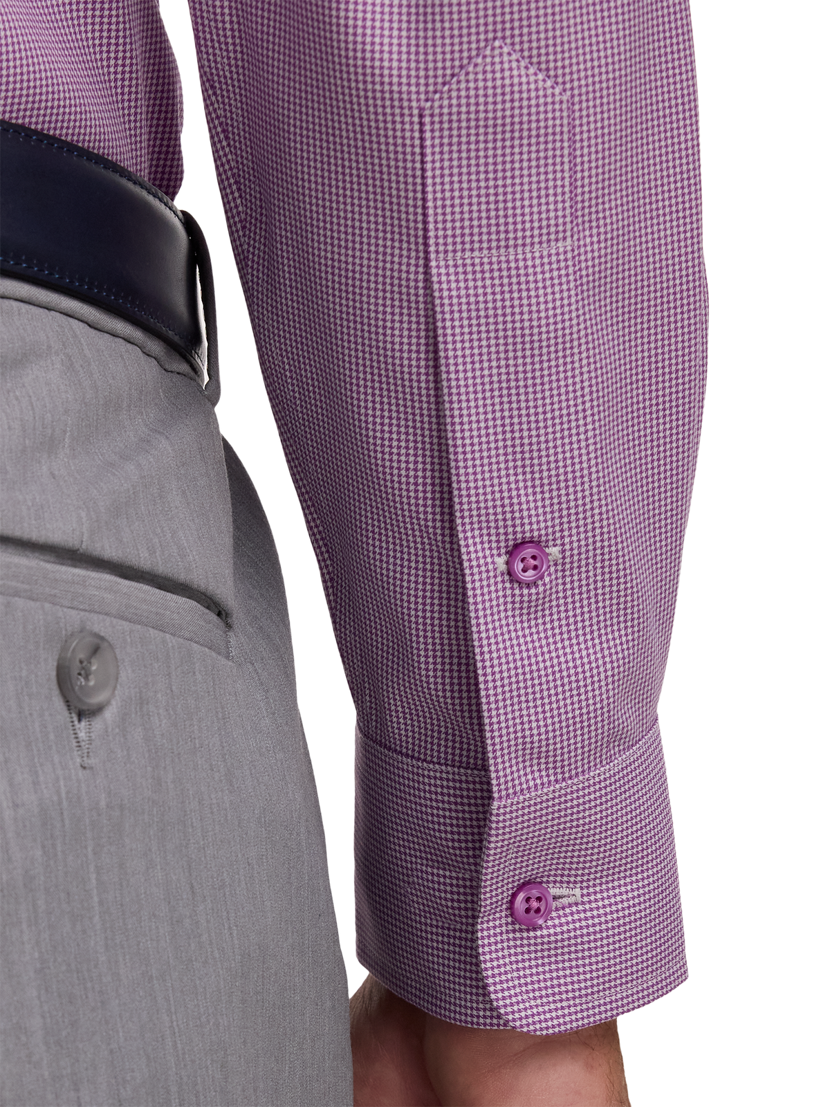 Non-Iron Cotton Houndstooth Dress Shirt With Contrast Trim - Purple