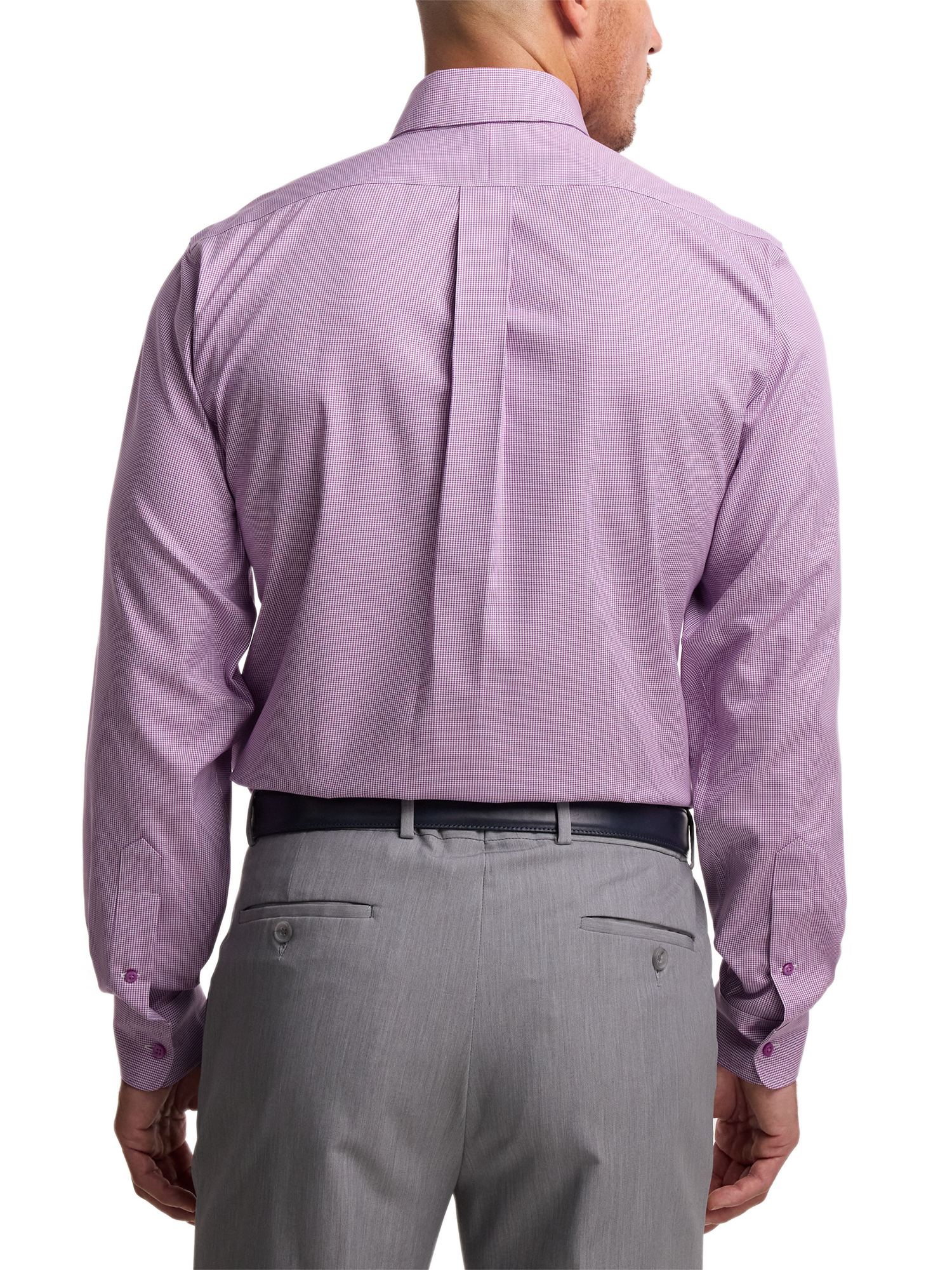 Non-Iron Cotton Houndstooth Dress Shirt With Contrast Trim - Purple