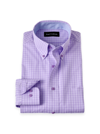 Non-Iron Cotton Check Dress Shirt With Contrast Trim - Purple