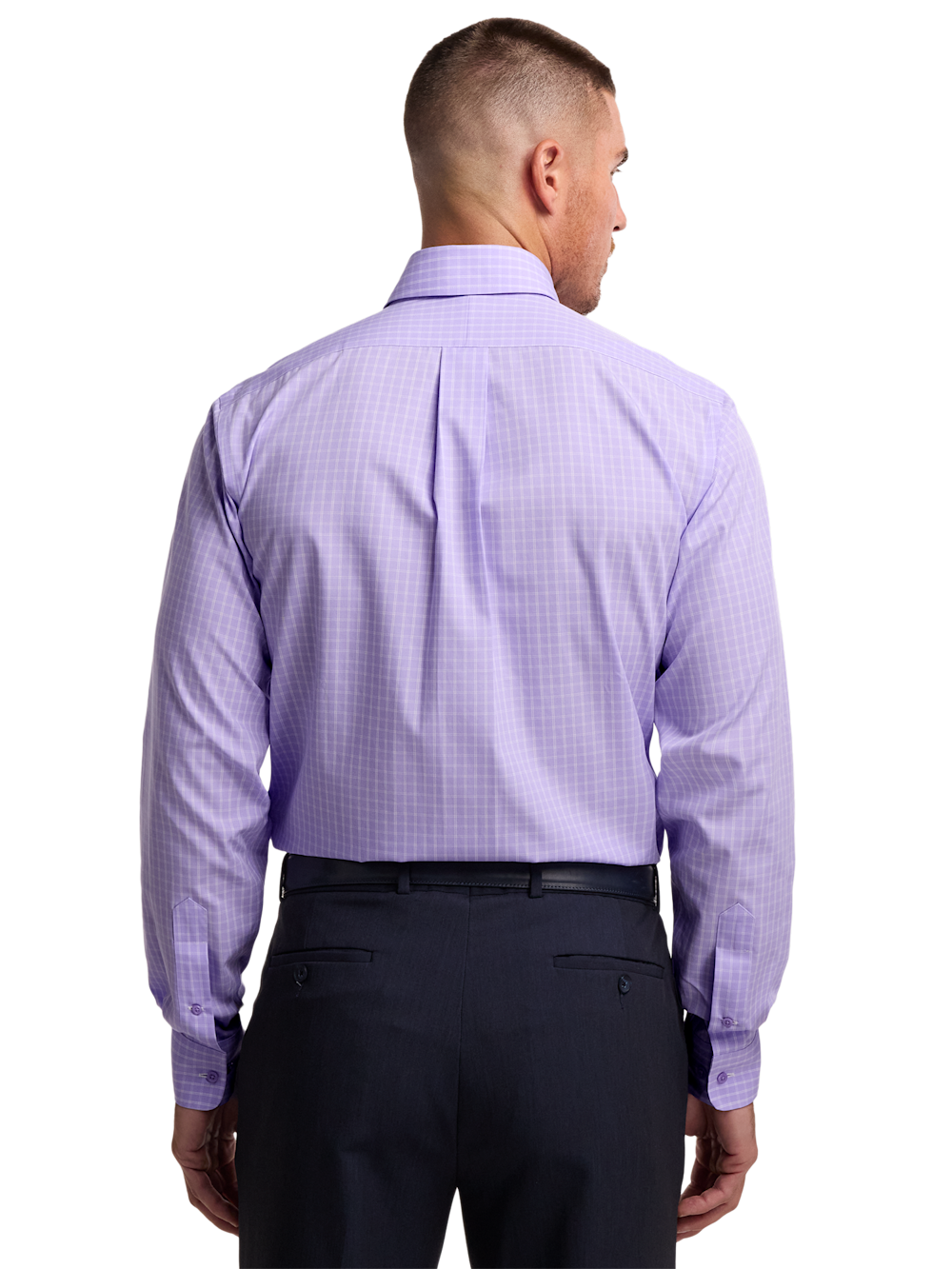 Non-Iron Cotton Check Dress Shirt With Contrast Trim - Purple Non-Iron Cotton Check Dress Shirt With Contrast Trim - Purple