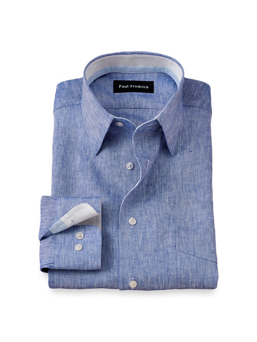 Non-Iron Linen Solid Dress Shirt With Contrast Trim