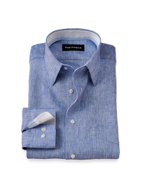 Non-Iron Linen Solid Dress Shirt With Contrast Trim - Dark Blue