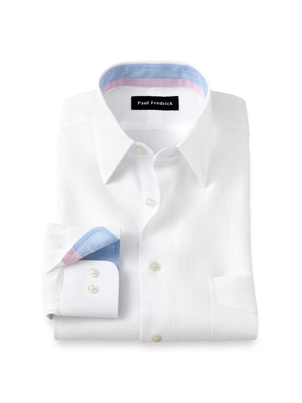 Product Image of Non-iron Linen Solid Dress Shirt With Contrast Trim-White