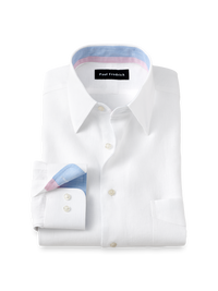 Non-Iron Linen Solid Dress Shirt With Contrast Trim - White