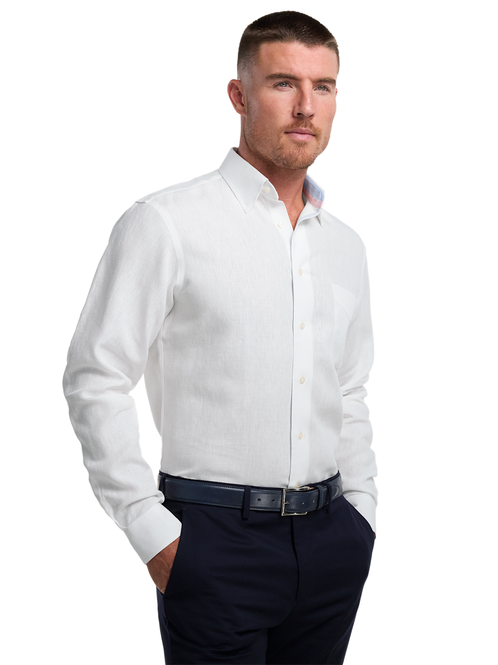 Alternate Image of Non-iron Linen Solid Dress Shirt With Contrast Trim-1