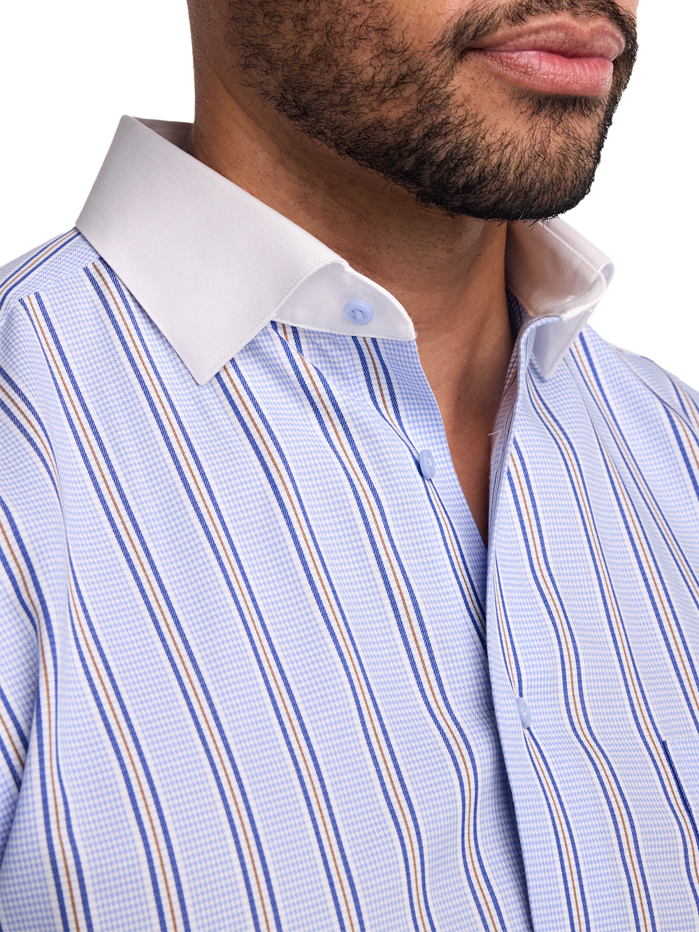 paul fredrick men's classic fit non-iron cotton stripe dress shirt Non-Iron Cotton Stripe Dress Shirt With Contrast Trim - Black